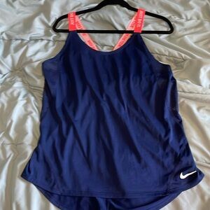 Nike Just Do It Criss Cross Navy Women's Top Neon Orange Straps Size XL